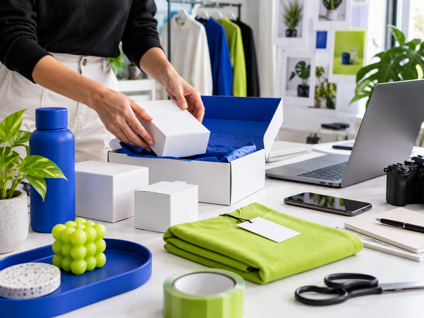 E-commerce brand preparing products for an online campaign